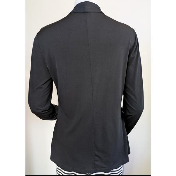 ECI New York Blouse Top Large Black Long Sleeve Draped Front Stretch Career - Picture 6 of 8